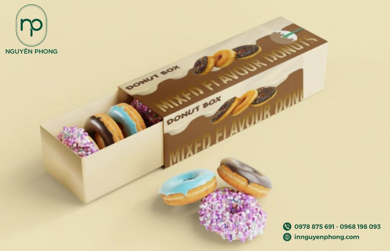 Mẫu hộp đựng bánh donut dạng rút